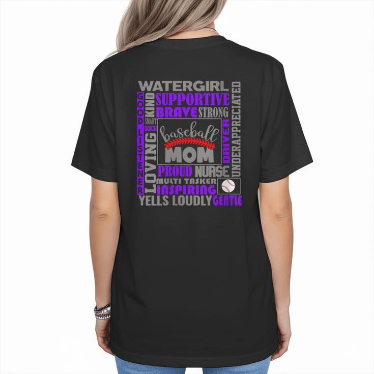 Baseball Mom Traits For Great Mothers Grey And Purple Women's T-Shirt Back Print