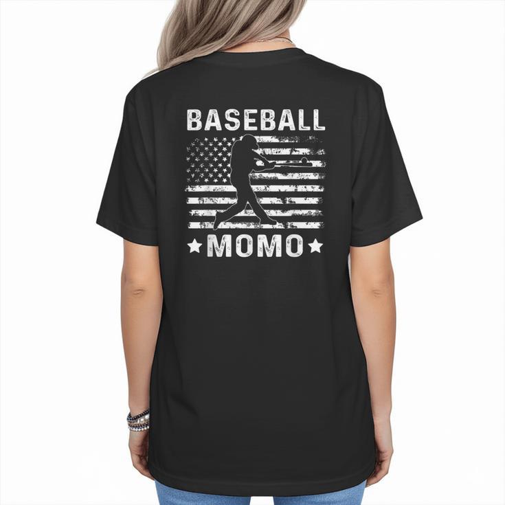 Baseball Momo Mom USA Flag 4th Of July Women's T-Shirt Back Print