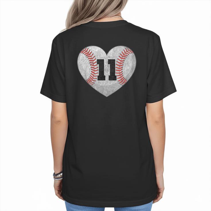 Baseball Number 11 Distressed Heart For Baseball Moms Women's T-Shirt Back Print