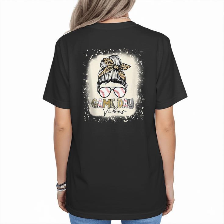 Bleached Messy Bun Game Day Vibes Baseball Mom Game Day Women's T-Shirt Back Print