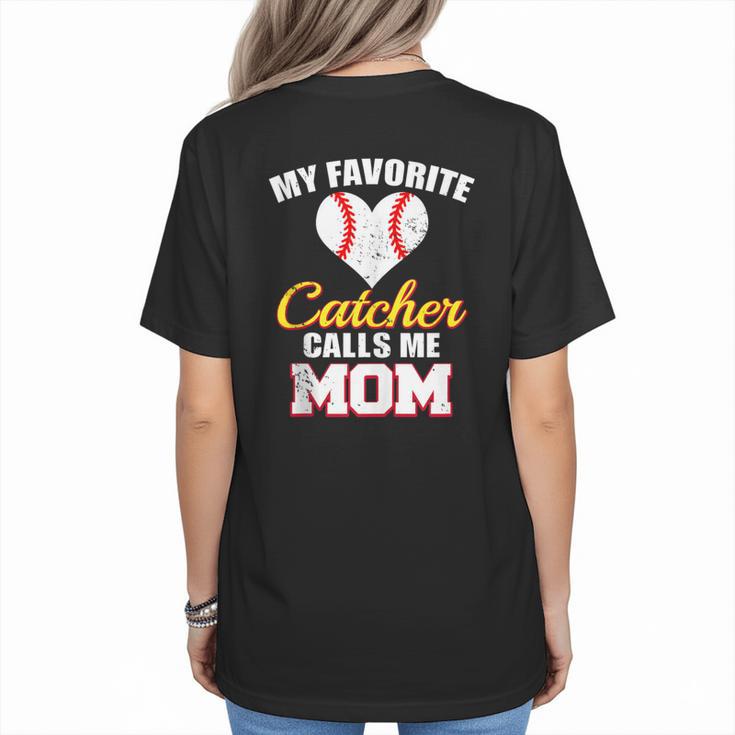My Favorite Catcher Calls Me Mom Catcher Baseball Mom Heart Women's T-Shirt Back Print