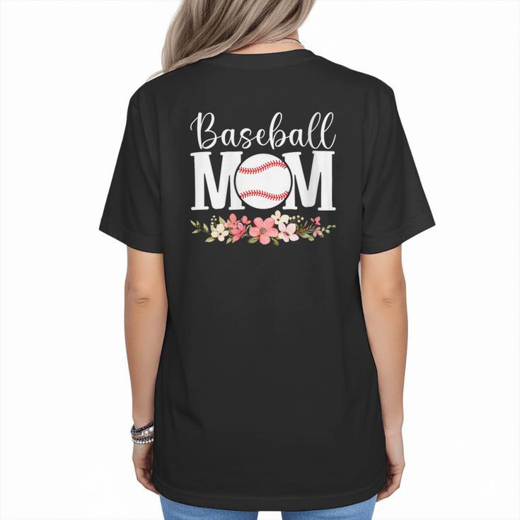 Floral Baseball Mom Mother's Day Cute Baseball Mama Mommy Women's T-Shirt Back Print