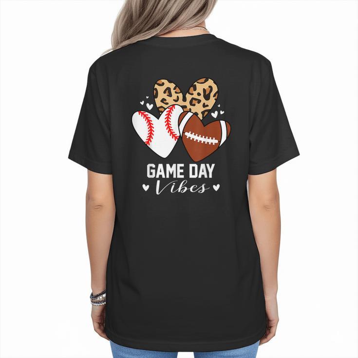 Game Day Vibes Football Baseball Mom Heart Women's T-Shirt Back Print
