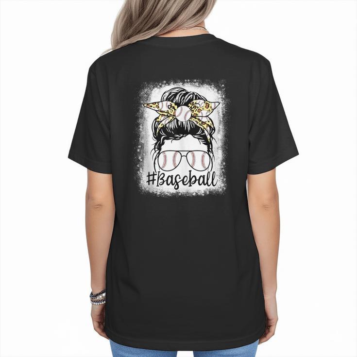 Leopard Messy Bun Mom Mother's Day Baseball Mommy Women's T-Shirt Back Print