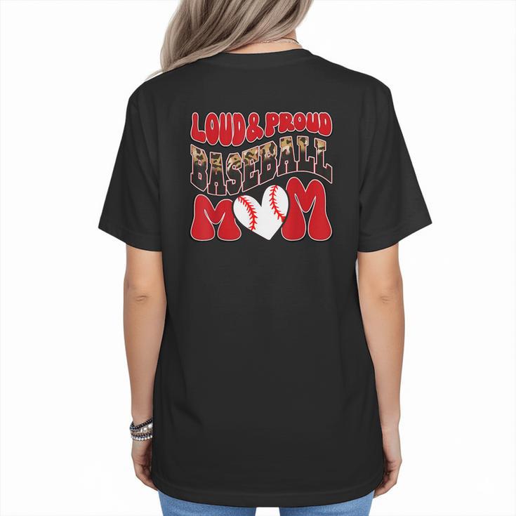 Loud Proud Baseball Mom Red Team Leopard Baseball Mom Squad Women's T-Shirt Back Print