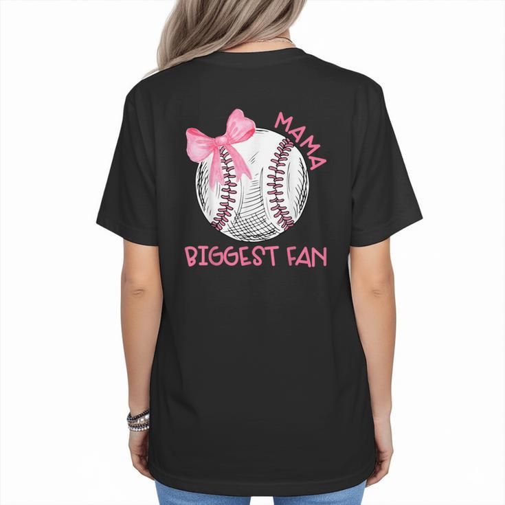 Mama Biggest Fan Coquette Bow Baseball Mom Fan Mother's Day Women's T-Shirt Back Print