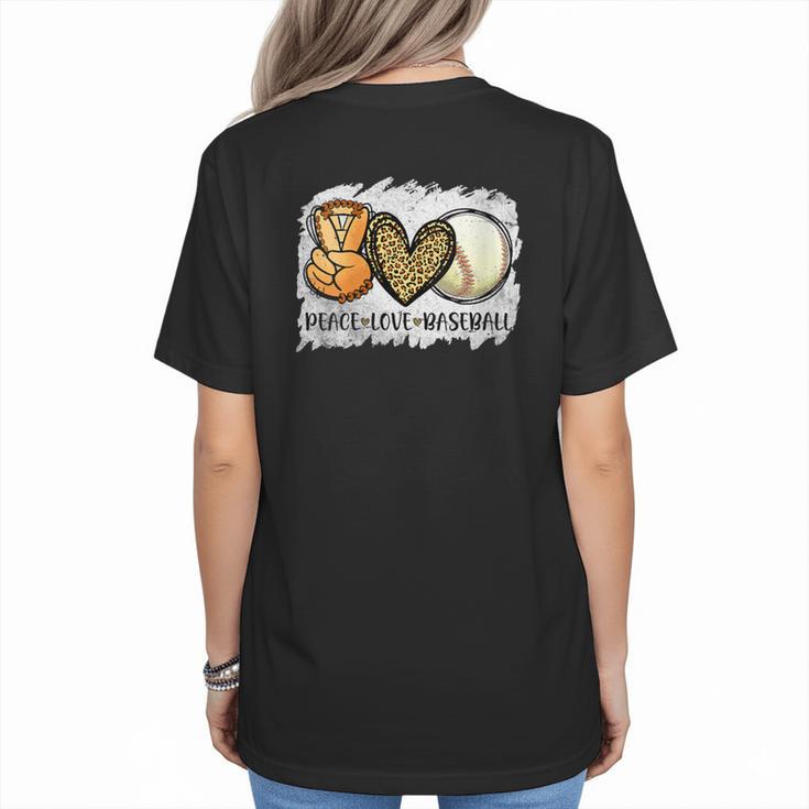 Peace Love Baseball Mom Leopard Print Mother's Day Women's T-Shirt Back Print