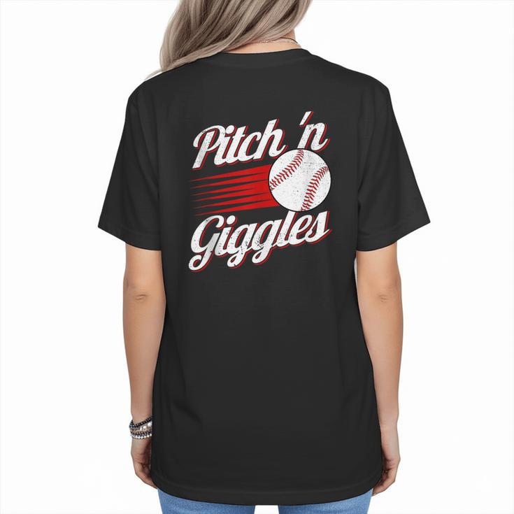 Pitch 'n Giggles Baseball Player Women Baseball Mom Women's T-Shirt Back Print