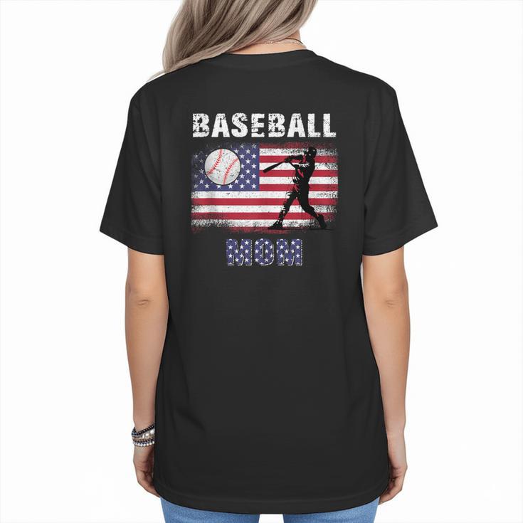 Proud Baseball MOM USA American Flag Family Game Day Women's T-Shirt Back Print
