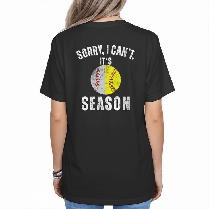 Sorry I Cant It's Season Vintage Softball Baseball Mom Women's T-Shirt Back Print