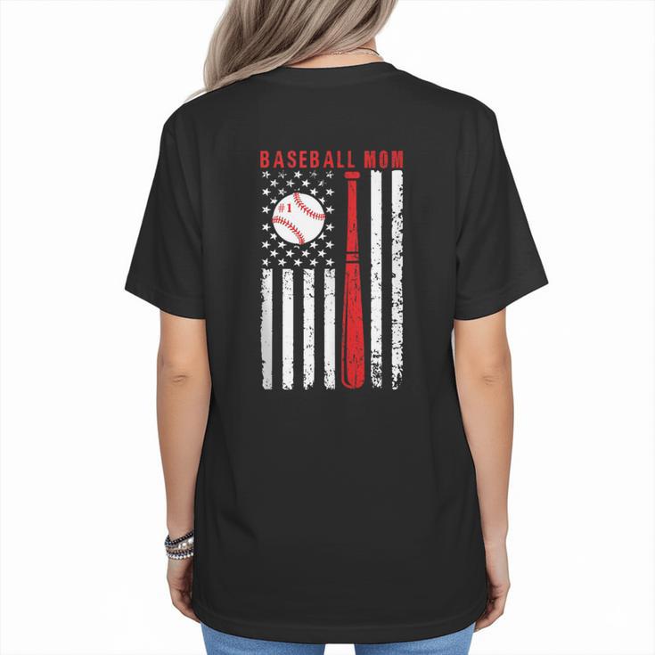 Vintage Baseball Flag Women Baseball Mom Women's T-Shirt Back Print