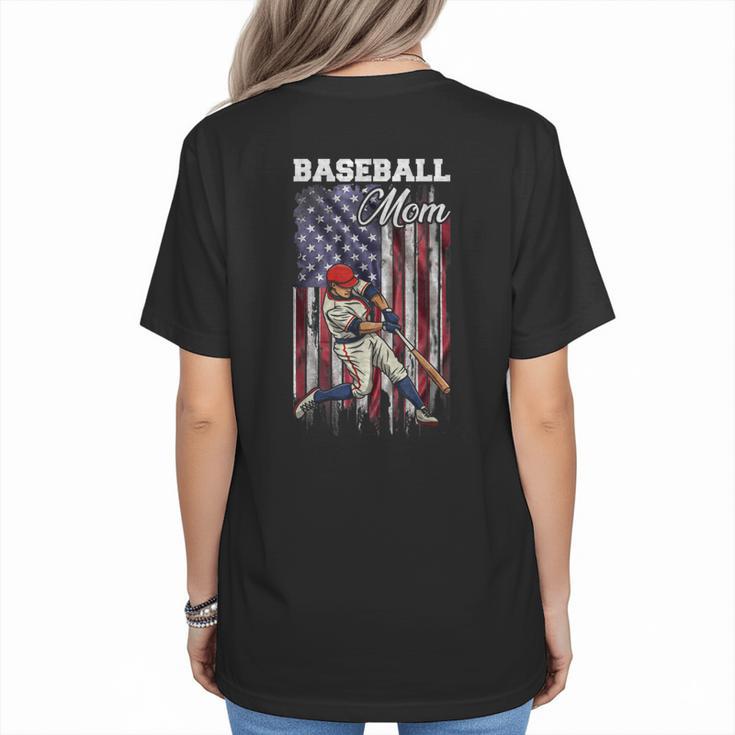 Vintage USA Flag Baseball Player Proud Baseball Mom Women's T-Shirt Back Print