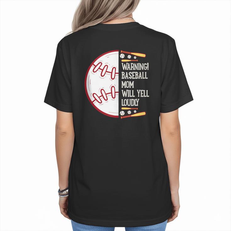 Warning Baseball Mom Will Yell Loudly Women's T-Shirt Back Print