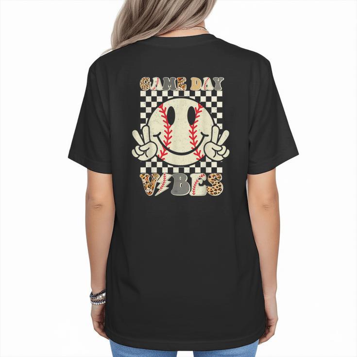 Women Kids Baseball Game Day Vibes Smile Baseball Mom Women's T-Shirt Back Print