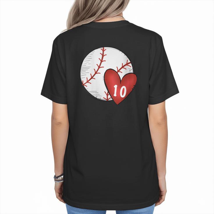 Womens Custom Baseball Mom Number 10 Heart For Mom Mommy Women's T-Shirt Back Print