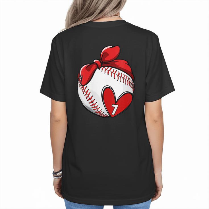 Womens Custom Baseball Mom Number 7 Heart For Mom Mommy Women's T-Shirt Back Print