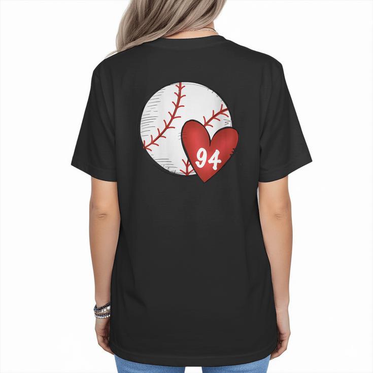 Womens Custom Baseball Mom Number 94 Heart For Mom Mommy Women's T-Shirt Back Print