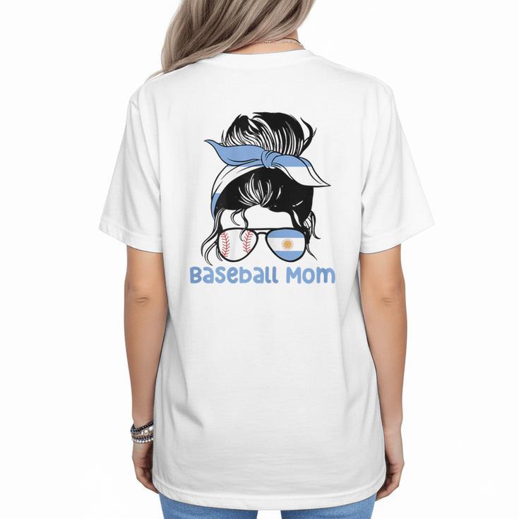 Argentina Baseball Mom Messy Bun Women's T-Shirt Back Print