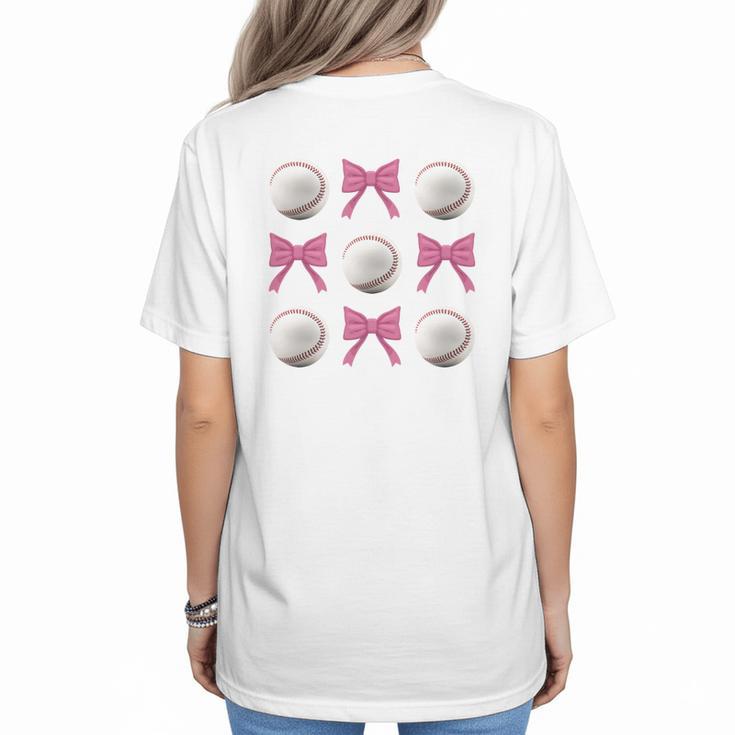 Baseball Boys Girls Baseball Mom Tee Pink Bow Baseball Women's T-Shirt Back Print