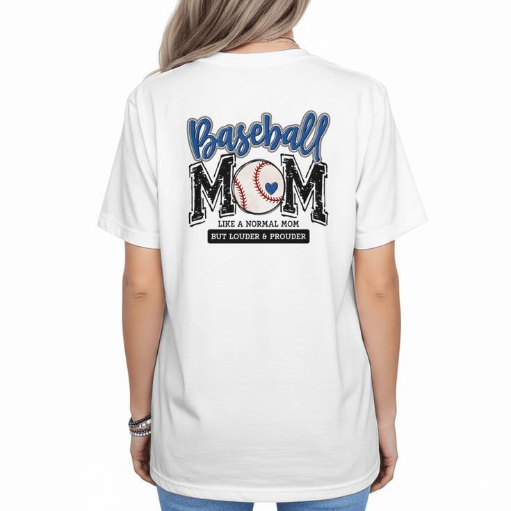 Baseball Mom Blue Varsity Baseball Mama Cute Mother's Day Women's T-Shirt Back Print