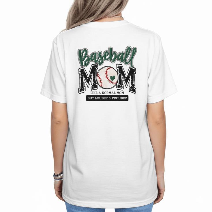 Baseball Mom Green Varsity Baseball Mama Cute Mother's Day Women's T-Shirt Back Print