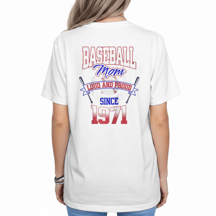 Baseball Mom Loud & Proud Since 1971 Raglan Baseball Tee Women's T-Shirt Back Print