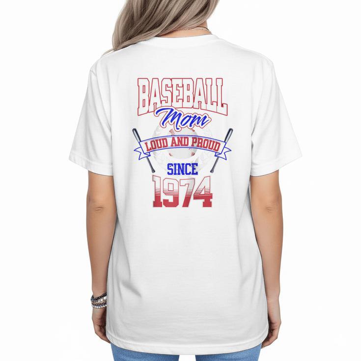 Baseball Mom Loud & Proud Since 1974 Raglan Baseball Tee Women's T-Shirt Back Print