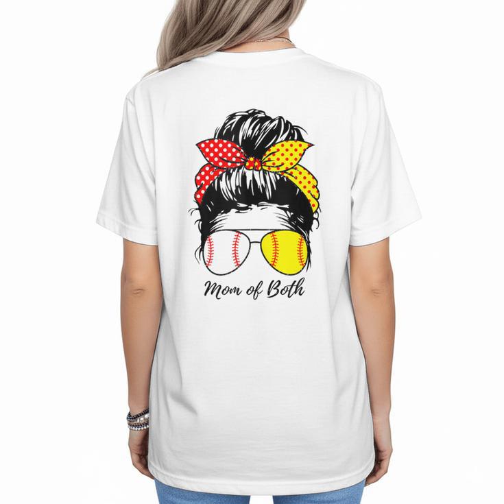 Baseball Mom Softball Mom Of Both Messy Bun Mother's Day Women's T-Shirt Back Print