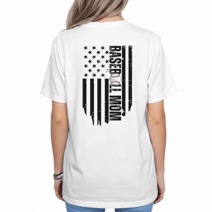 Baseball Mom USA Flag Baseball Mama Day Vibes Mama Women's T-Shirt Back Print
