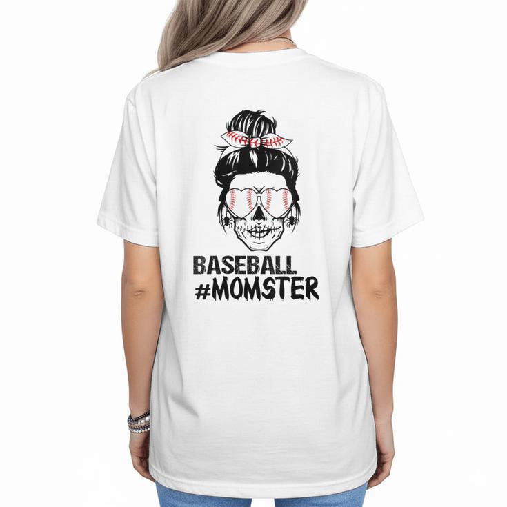 Baseball Momster Messy Bun Skull Mom For Women Halloween Women's T-Shirt Back Print