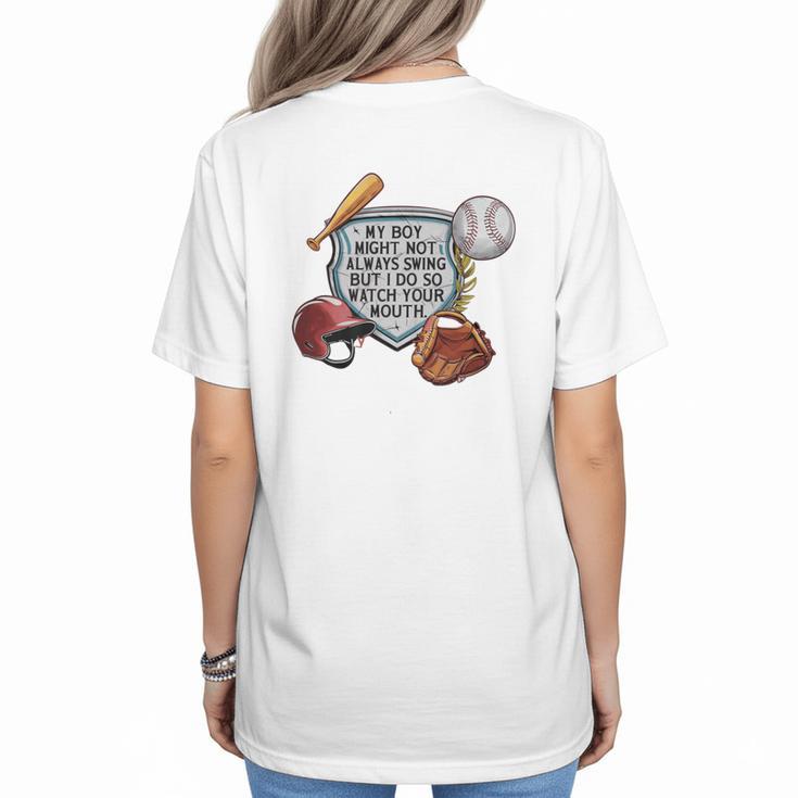 My Boy Might Not Always Swing Baseball Mom Premium Women's T-Shirt Back Print
