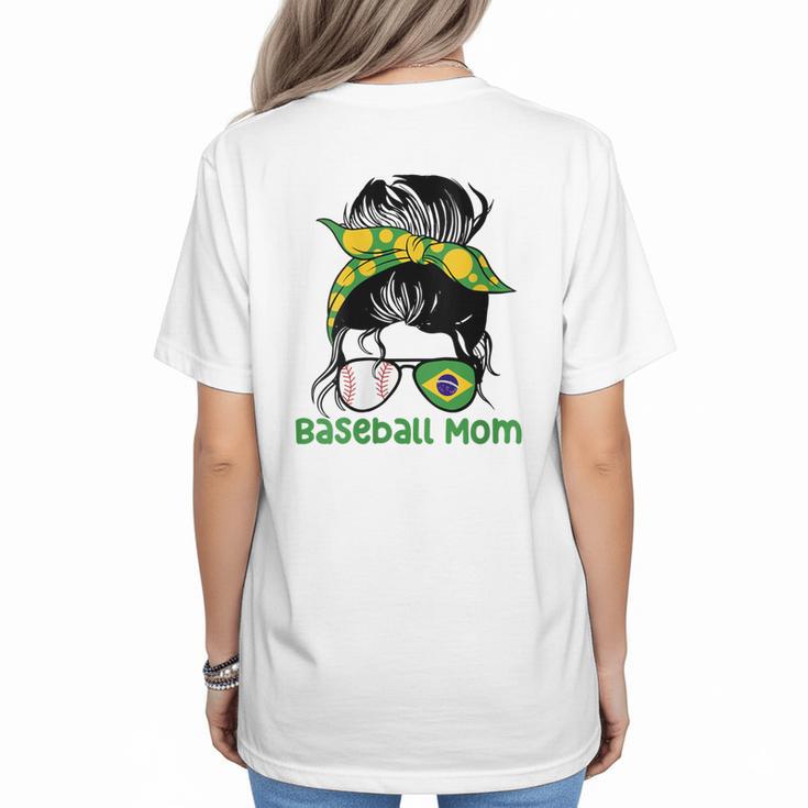 Brazil Baseball Mom Messy Bun Women's T-Shirt Back Print