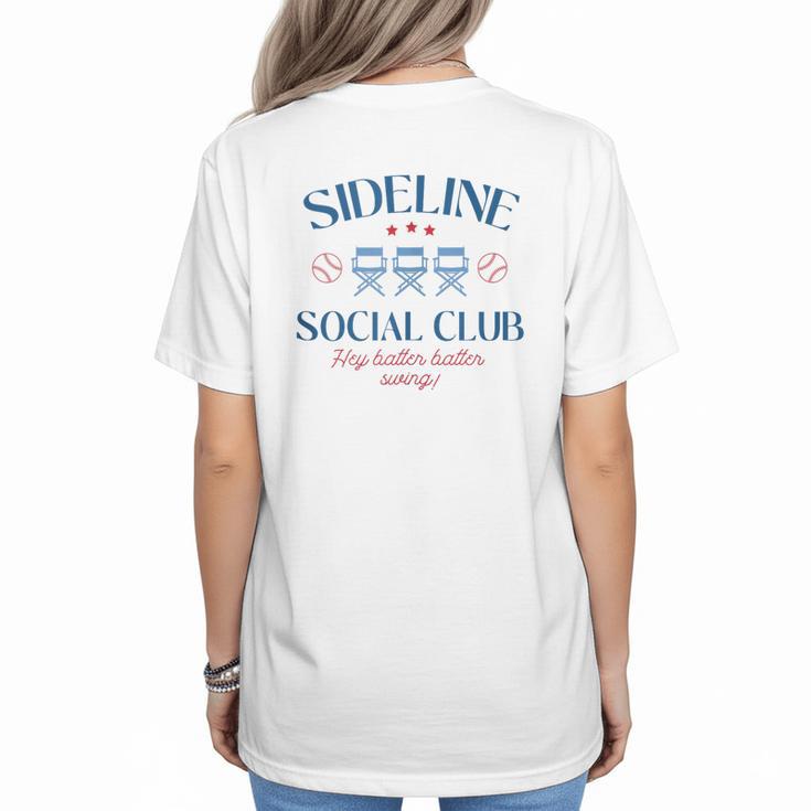 Spring 2025 Swing Batter Baseball Mom Sideline Social Club Women's T-Shirt Back Print