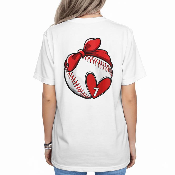 Womens Custom Baseball Mom Number 7 Heart For Mom Mommy Raglan Baseball Tee Women's T-Shirt Back Print
