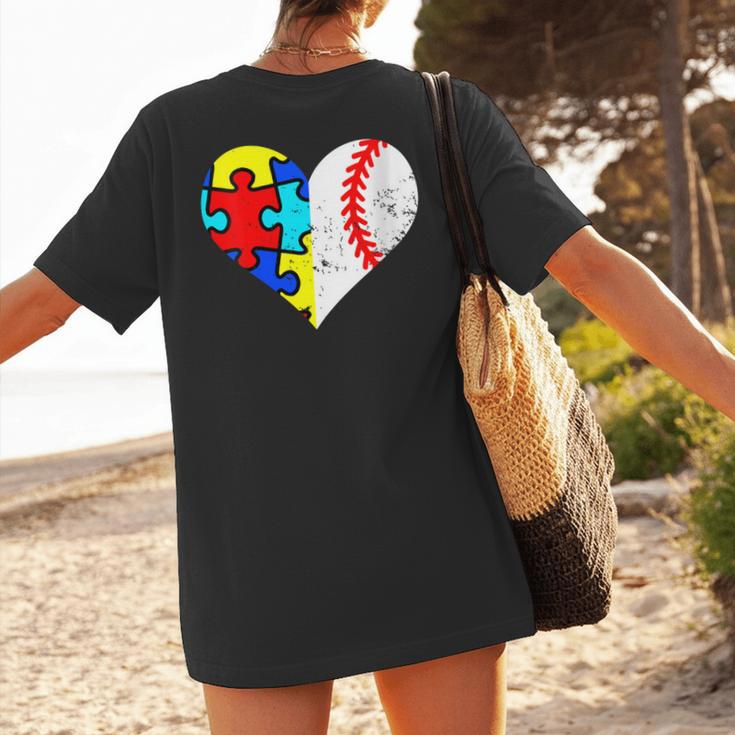 Autism Baseball Heart Autism Puzzle Baseball Mom Women's T-Shirt Back Print