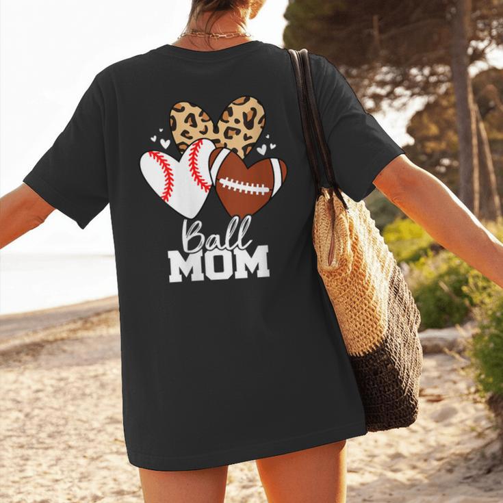 Ball Mom Football Baseball Mom Heart Women's T-Shirt Back Print Ball Mom Football Baseball Mom Heart Women's T-Shirt Back Print