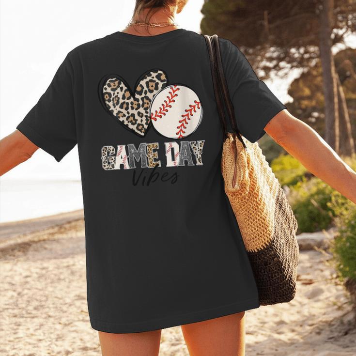Baseball Game Day Vibes Baseball Mom Mama Leopard Cute Women's T-Shirt Back Print