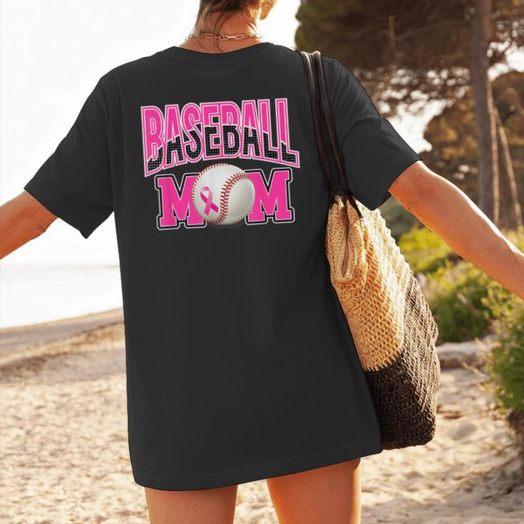 BASEBALL MOM BREAST CANCER RIBBON PINK SPORTS MOM Women's T-Shirt Back Print