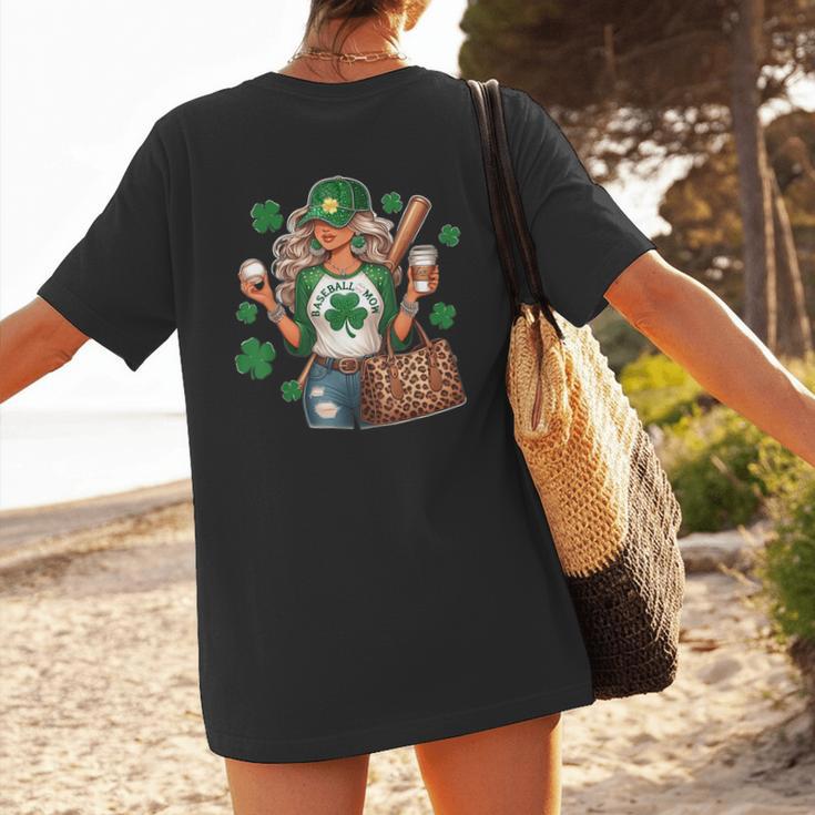Baseball Mom Green Shamrock St Patrick Day Women Women's T-Shirt Back Print Baseball Mom Green Shamrock St Patrick Day Women Women's T-Shirt Back Print