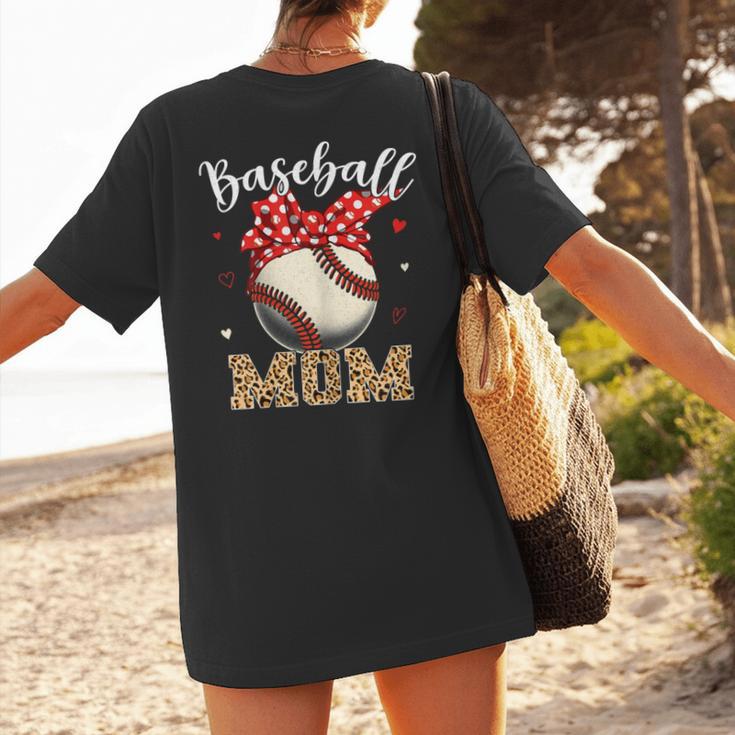 Baseball Mom Headband Leopard Baseball Ball Mother's Day Women's T-Shirt Back Print