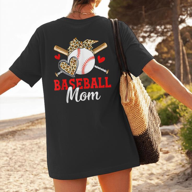 Baseball Mom Leopard Heart Mother's Day Girls Women's T-Shirt Back Print Baseball Mom Leopard Heart Mother's Day Girls Women's T-Shirt Back Print