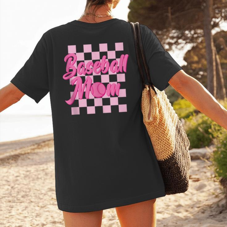 Baseball Mom And Pink Grid Sports Mother Mama Player Women's T-Shirt Back Print Baseball Mom And Pink Grid Sports Mother Mama Player Women's T-Shirt Back Print
