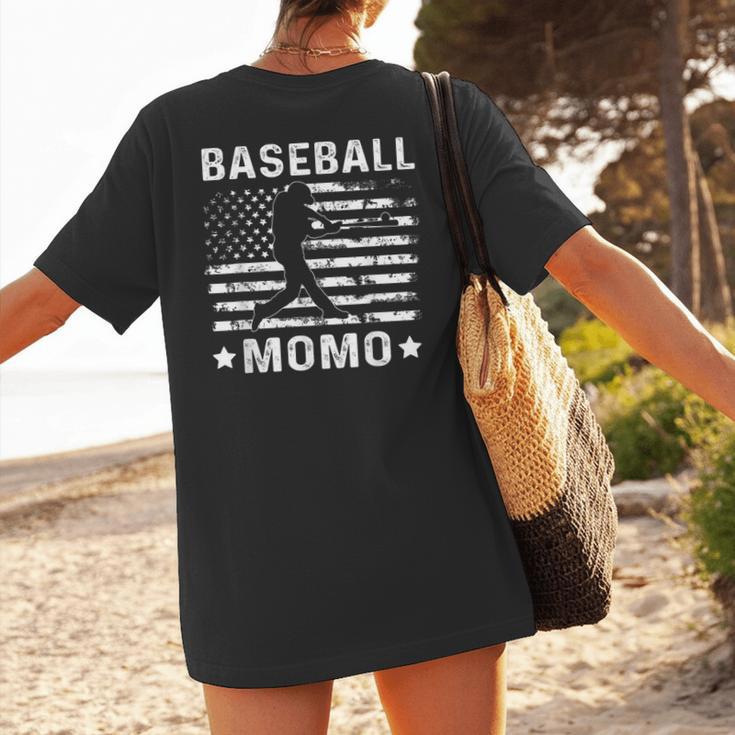 Baseball Momo Mom USA Flag 4th Of July Women's T-Shirt Back Print Baseball Momo Mom USA Flag 4th Of July Women's T-Shirt Back Print