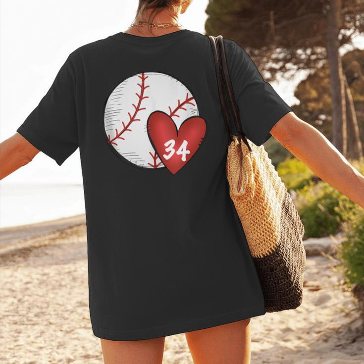 Custom Baseball Mom Number 34 Heart For Mom Mommy Women's T-Shirt Back Print