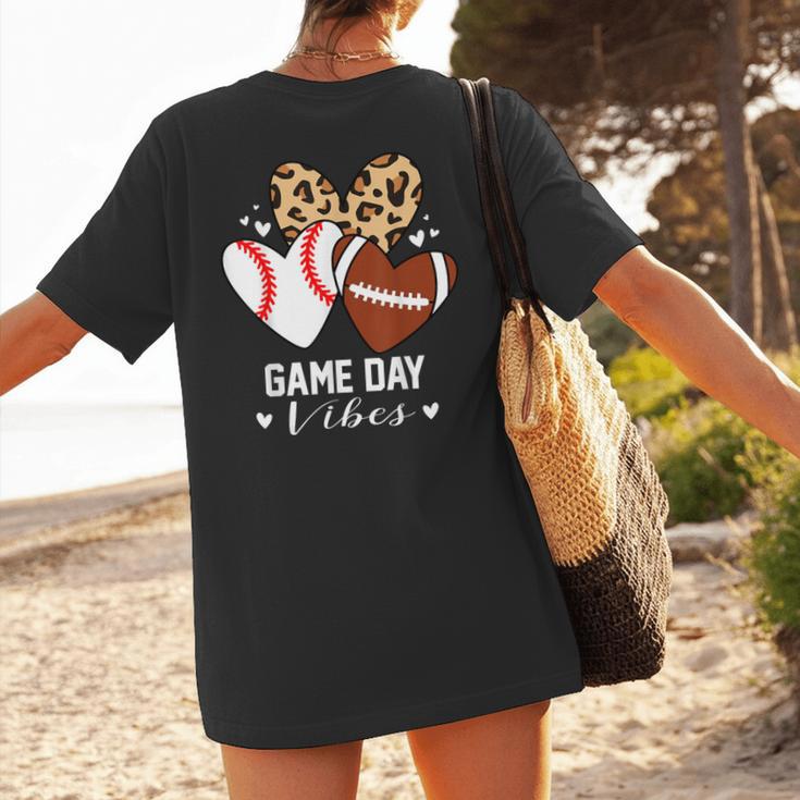 Game Day Vibes Football Baseball Mom Heart Women's T-Shirt Back Print Game Day Vibes Football Baseball Mom Heart Women's T-Shirt Back Print