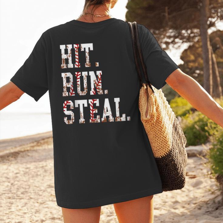 Hit Run Steal Baseball Mom For Women Baseball Women's T-Shirt Back Print Hit Run Steal Baseball Mom For Women Baseball Women's T-Shirt Back Print