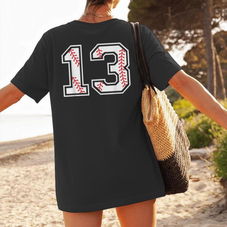 Lucky Number 13 Baseball Mom Baseball Number 13 Lucky 13 Women's T-Shirt Back Print