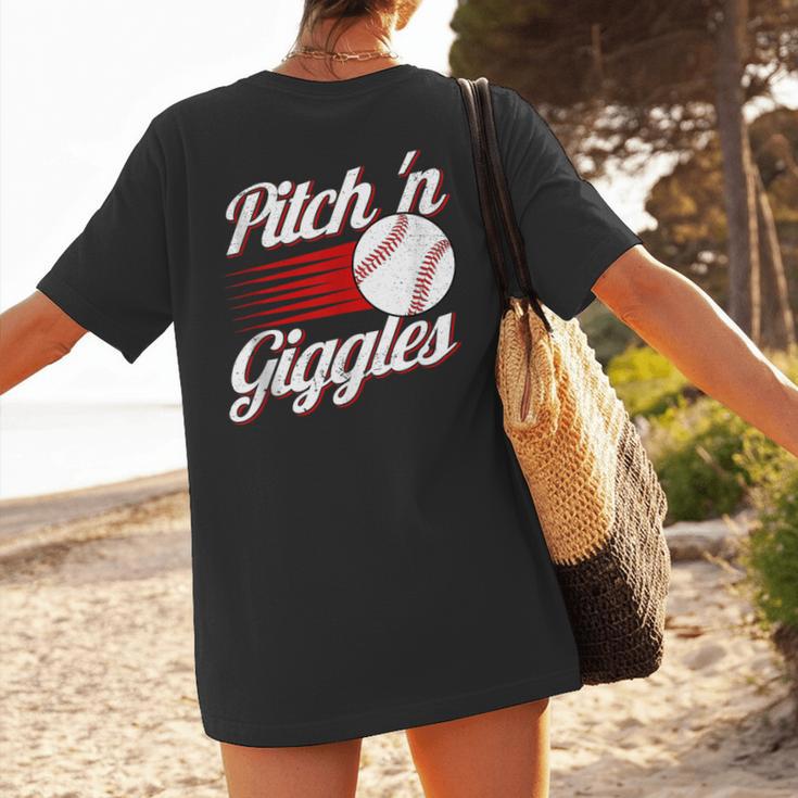 Pitch 'n Giggles Baseball Player Women Baseball Mom Women's T-Shirt Back Print