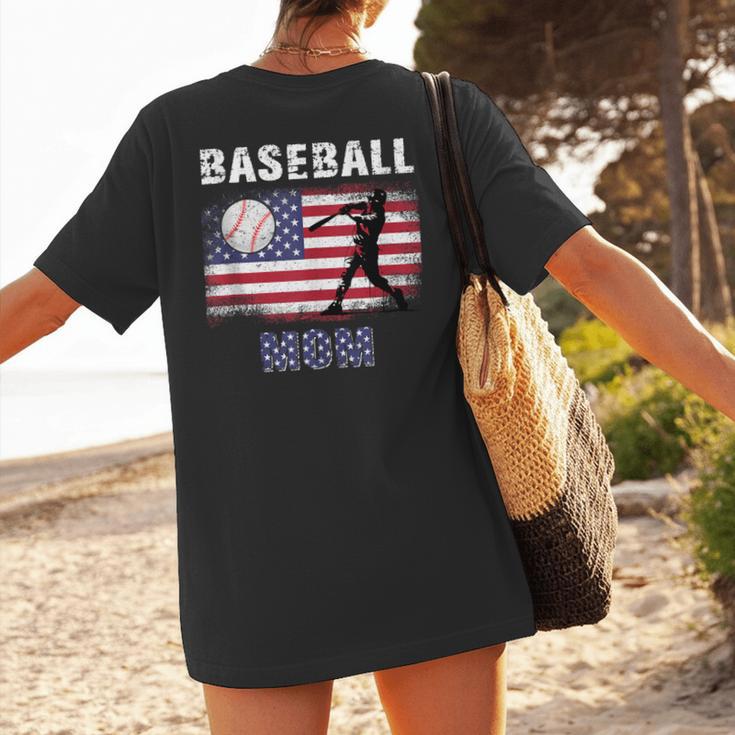 Proud Baseball MOM USA American Flag Family Game Day Women's T-Shirt Back Print