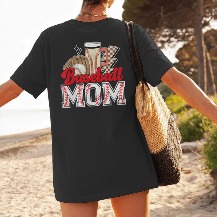 Retro Coffee Baseball Mama Mother's Day Baseball Mom Women's T-Shirt Back Print Retro Coffee Baseball Mama Mother's Day Baseball Mom Women's T-Shirt Back Print